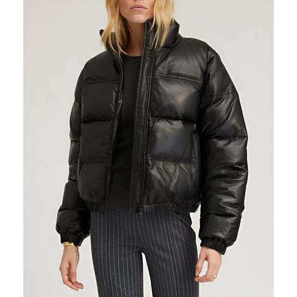 Sprwmn Leather Down Puffer Jacket Black Size Small - Picture 1 of 7